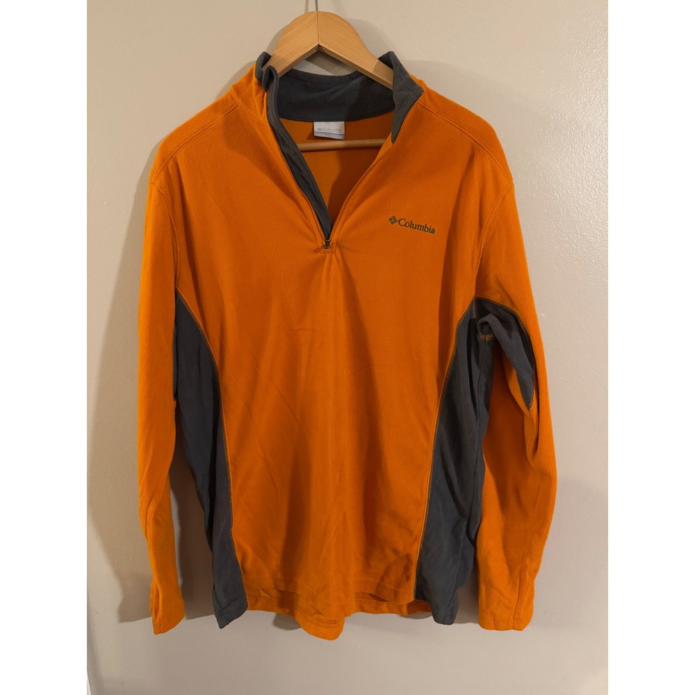 Columbia Mens 1/4 Zip Fleece Pullover Orange Grey Mock Neck Sweater Size M